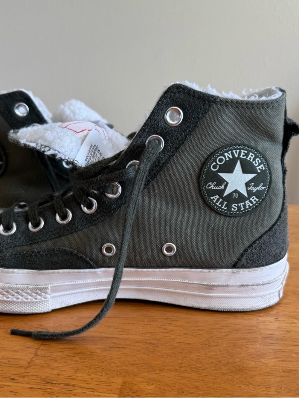 Converse Men 6.5 Women 8.5 Chuck 70 Khaki Green Canvas High Top Lined Shoes